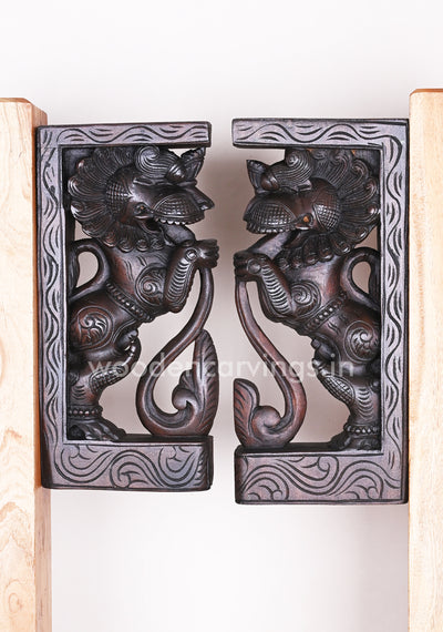 Wooden Standing Paired Yaazhi Handmade Light Weight Wax Brown Wall Decor Wall Brackets 13"