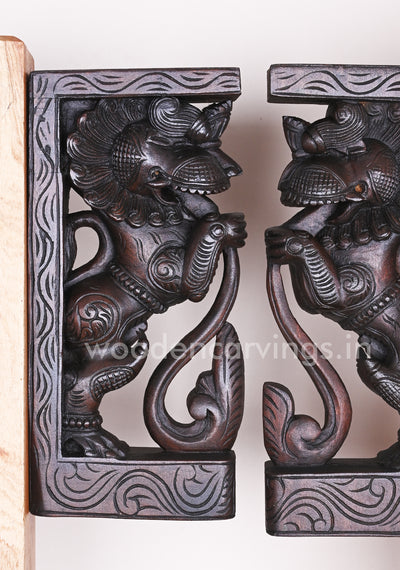 Wooden Standing Paired Yaazhi Handmade Light Weight Wax Brown Wall Decor Wall Brackets 13"