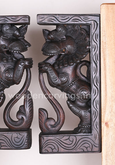 Wooden Standing Paired Yaazhi Handmade Light Weight Wax Brown Wall Decor Wall Brackets 13"