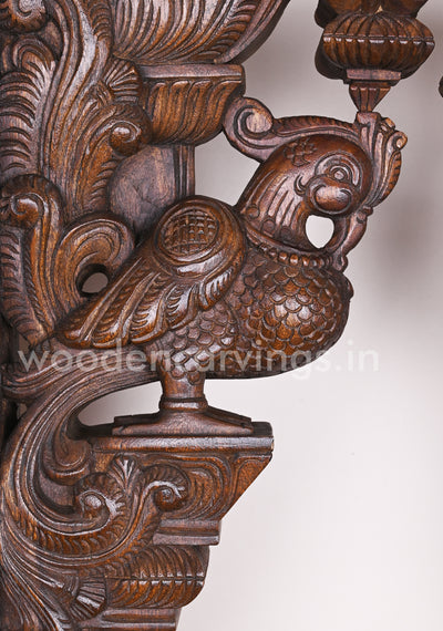 Pair of Birds Hamsa (Annapakshi) Wooden Wax Brown Finishing Home Decor Wall Brackets 24"
