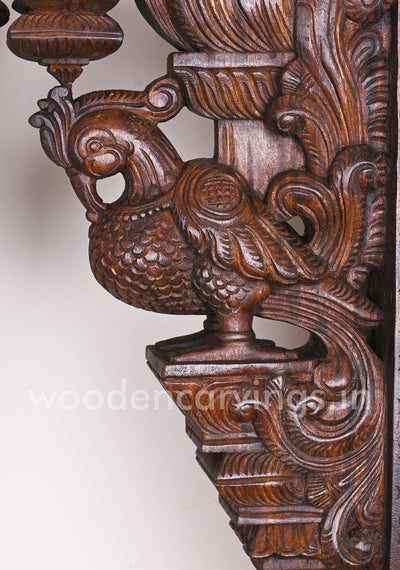 Pair of Birds Hamsa (Annapakshi) Wooden Wax Brown Finishing Home Decor Wall Brackets 24"