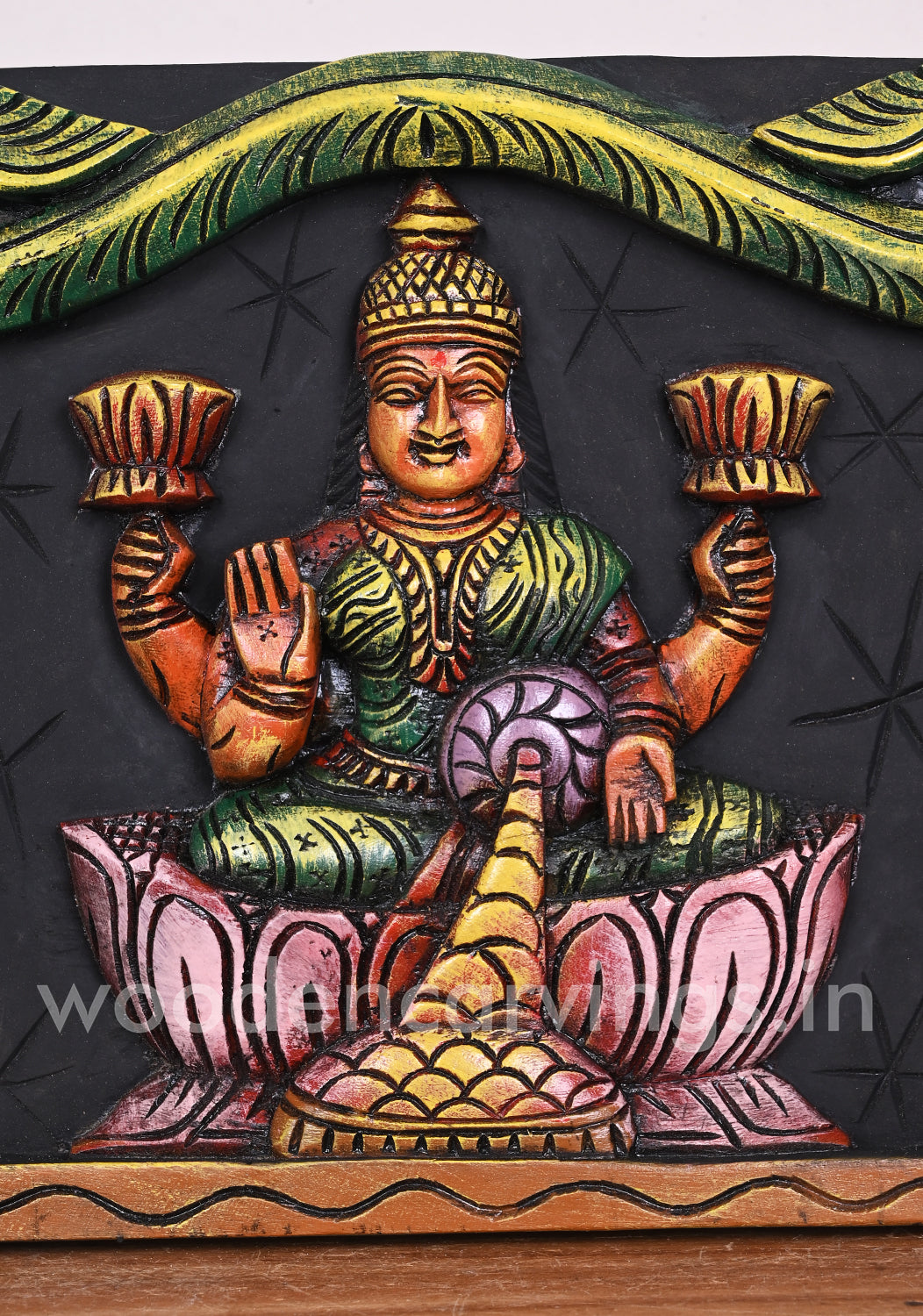 Mahalakshmi with Lord Ganesha and Goddess Saraswathi Hamsa Design Coloured Wall Panel 36"