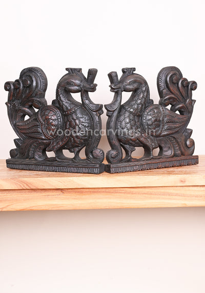 Preety Realistic look Paired Hamsa (Annapakshi) Birds Fine Finishing Wooden Wall Brackets 12"