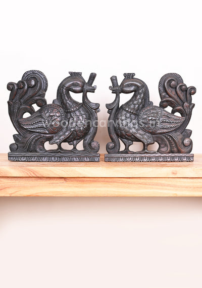 Preety Realistic look Paired Hamsa (Annapakshi) Birds Fine Finishing Wooden Wall Brackets 12"