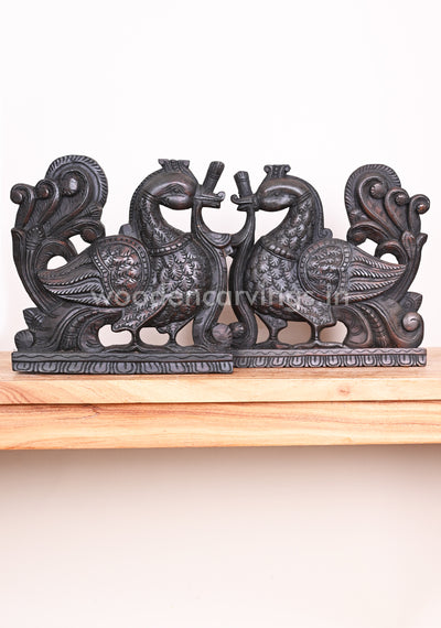 Preety Realistic look Paired Hamsa (Annapakshi) Birds Fine Finishing Wooden Wall Brackets 12"