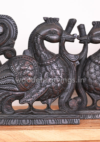 Preety Realistic look Paired Hamsa (Annapakshi) Birds Fine Finishing Wooden Wall Brackets 12"