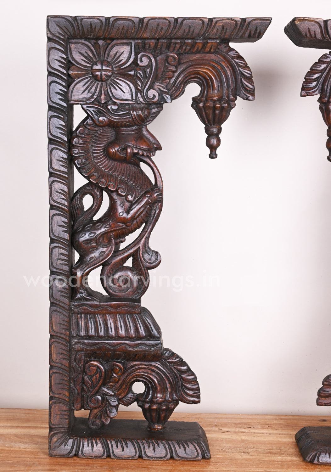 Stunning Handmade Work of Paired Standing Ancient Animal Yaazhi Wooden Wall Brackets 24"