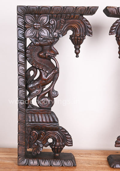 Stunning Handmade Work of Paired Standing Ancient Animal Yaazhi Wooden Wall Brackets 24"