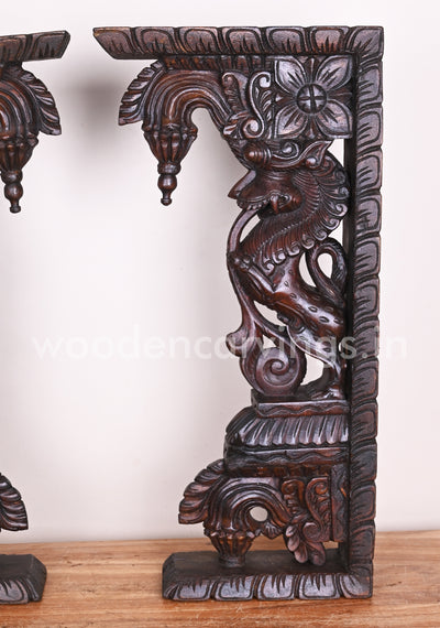 Stunning Handmade Work of Paired Standing Ancient Animal Yaazhi Wooden Wall Brackets 24"