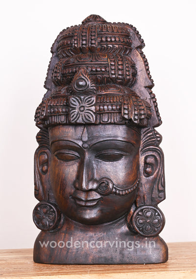 Goddess Amman Wooden Wax Brown Finishing Pooja Room Decor Decorative Mask 18"