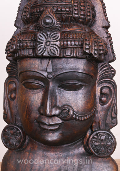 Goddess Amman Wooden Wax Brown Finishing Pooja Room Decor Decorative Mask 18"