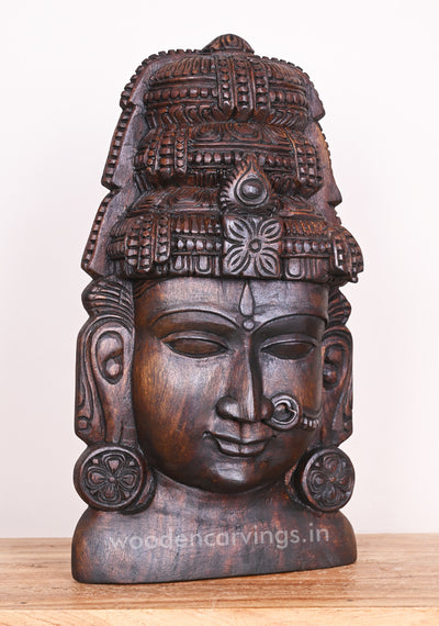 Goddess Amman Wooden Wax Brown Finishing Pooja Room Decor Decorative Mask 18"