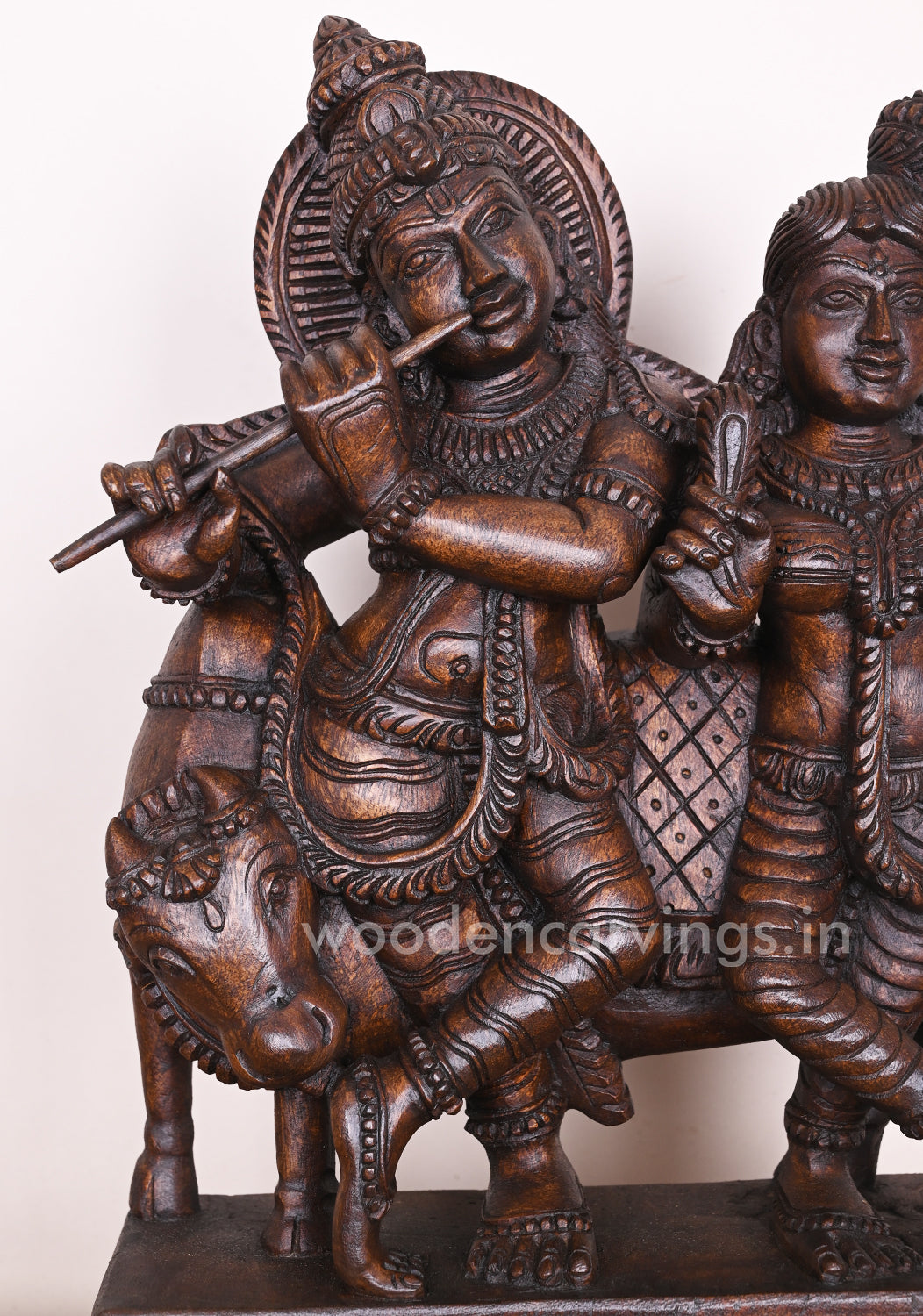 Showpiece Sculpture of Lord Krishna and His Consort Radha Standing With Cow and Playing Flute Deity 18"