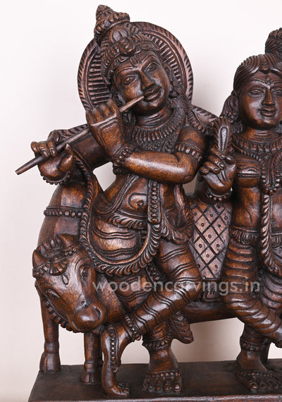 Showpiece Sculpture of Lord Krishna and His Consort Radha Standing With Cow and Playing Flute Deity 18"