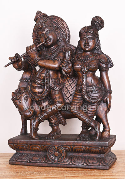 Showpiece Sculpture of Lord Krishna and His Consort Radha Standing With Cow and Playing Flute Deity 18"