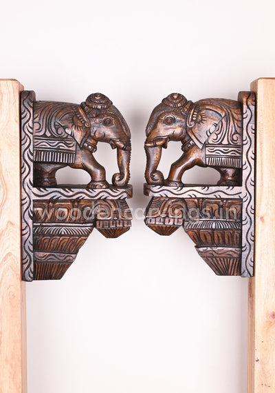 Shine and Classy Look Paired Light Weight Elephants Wall Decor Handmade Wooden Wall Brackets 15"