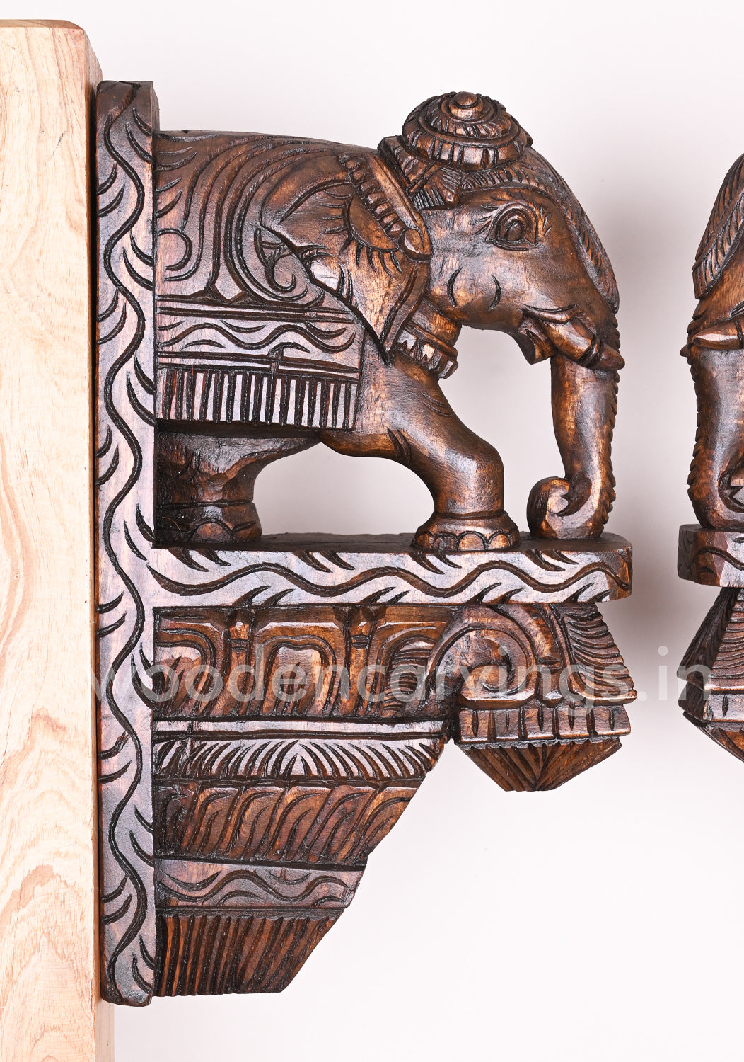 Shine and Classy Look Paired Light Weight Elephants Wall Decor Handmade Wooden Wall Brackets 15"