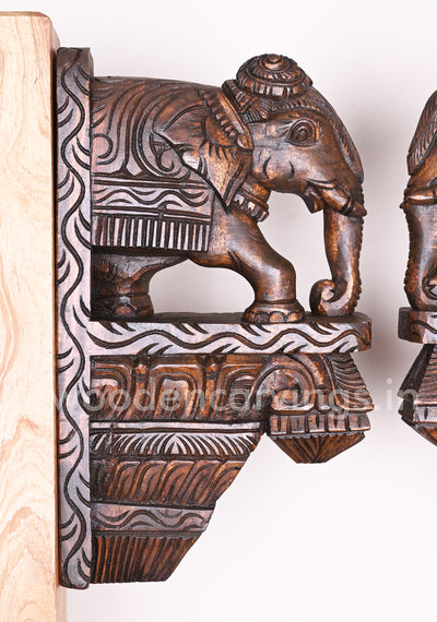 Shine and Classy Look Paired Light Weight Elephants Wall Decor Handmade Wooden Wall Brackets 15"