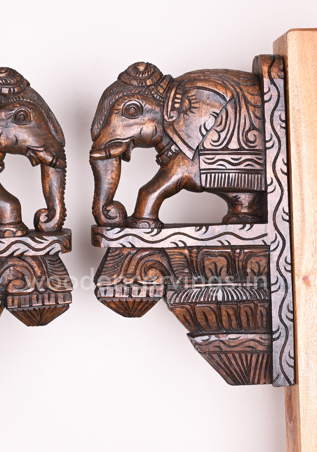 Shine and Classy Look Paired Light Weight Elephants Wall Decor Handmade Wooden Wall Brackets 15"