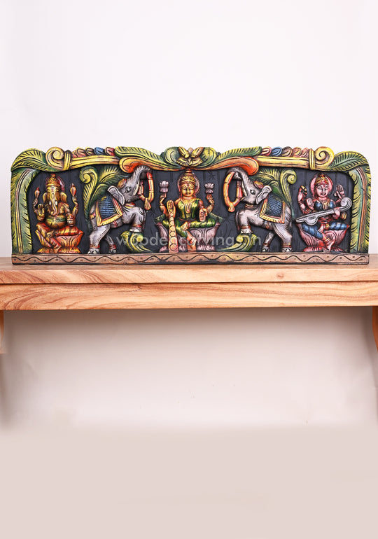 GajaLakshmi With Colourful Lord Ganesh and  Wooden Panel 37"