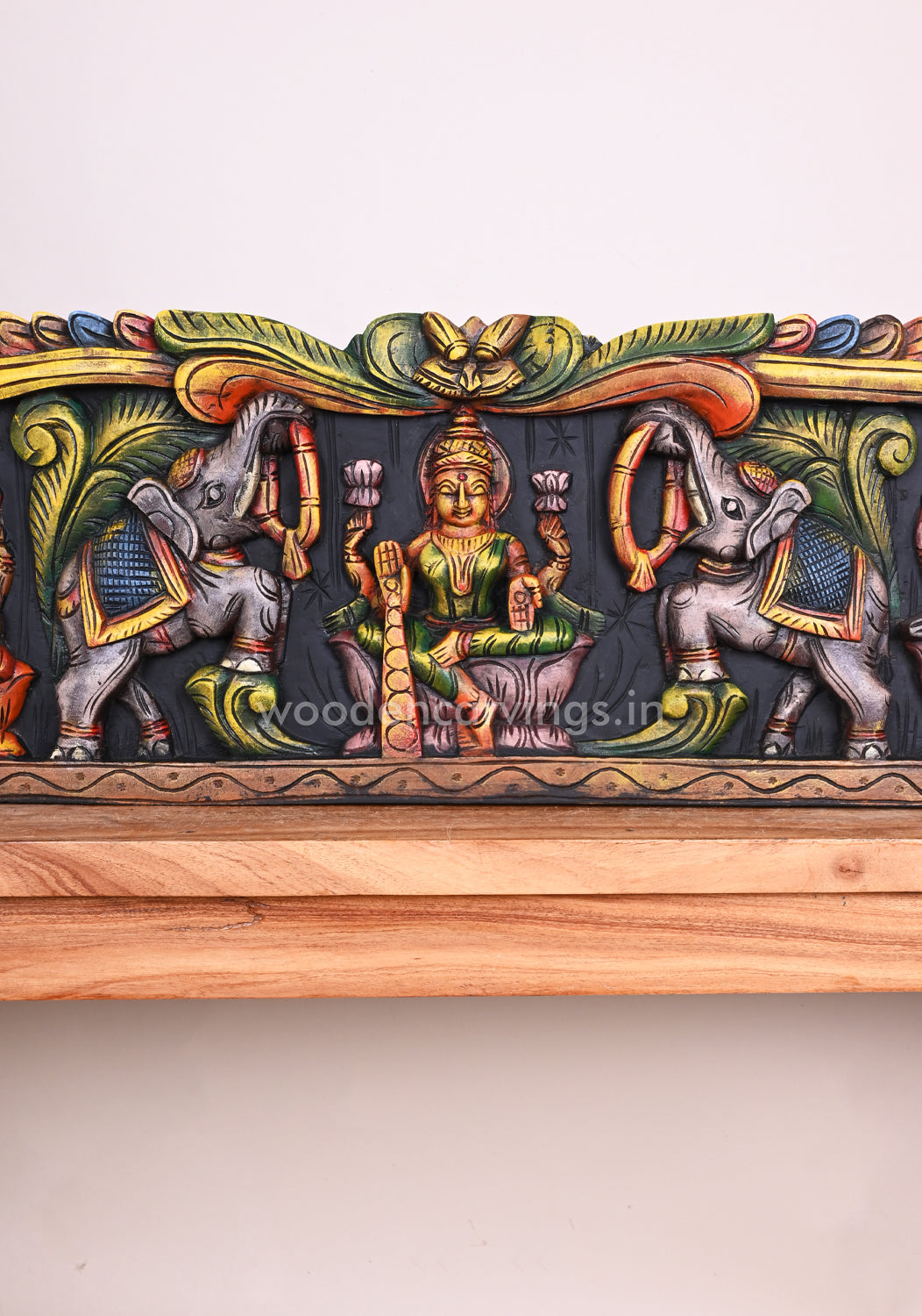 GajaLakshmi With Colourful Lord Ganesh and  Wooden Panel 37"