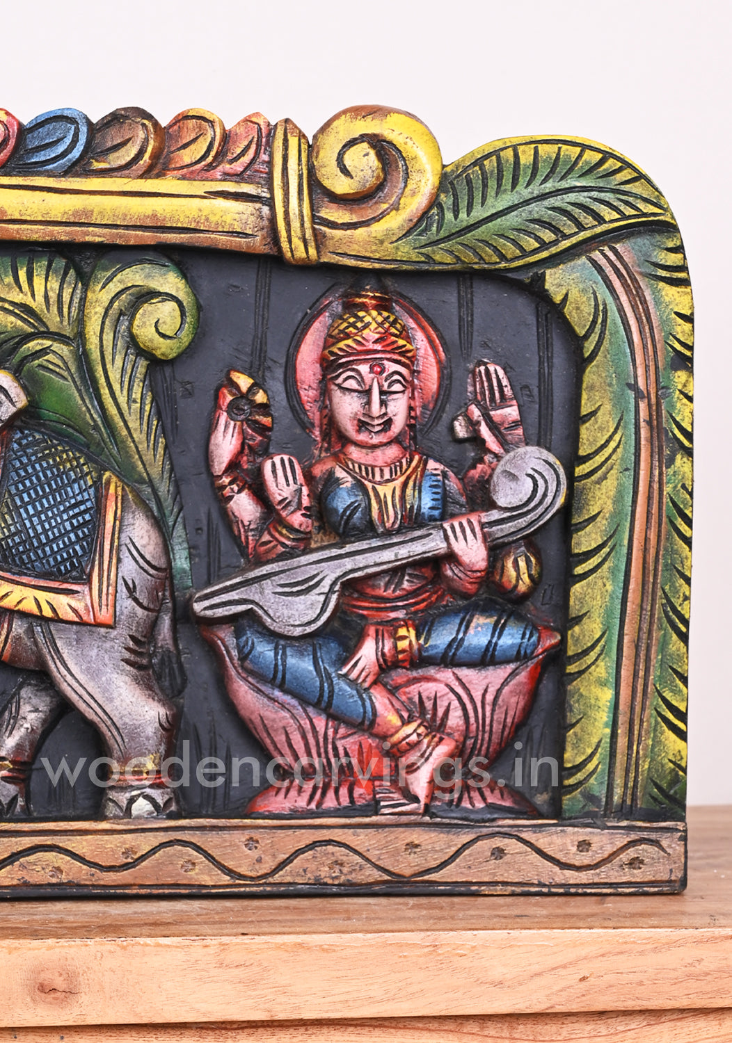 GajaLakshmi With Colourful Lord Ganesh and  Wooden Panel 37"