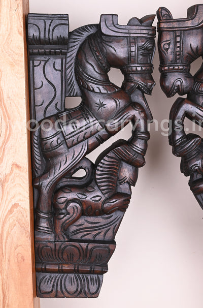 Made of long lasting Wood Vaagai Horse Upraised Legs Paired Handmade Wall Brackets 18"