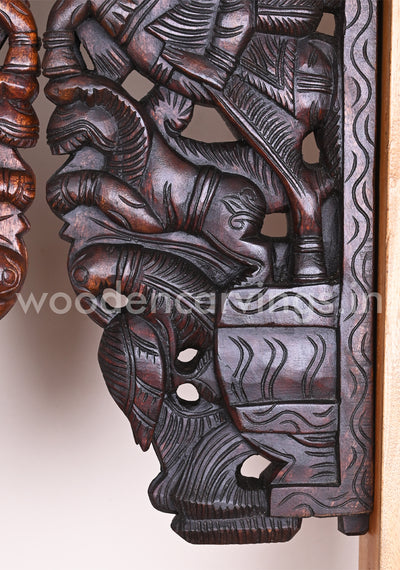 Wooden Horse Upraised Legs With Paired Yaazhi Vaagai Wood Hooks Fixed Wall Brackets 18"