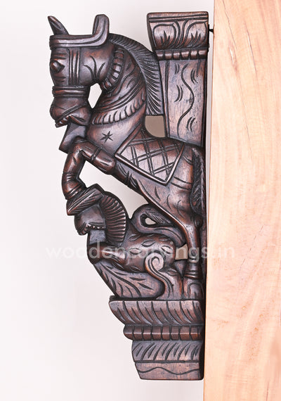 Glowing Wooden Horse Upraised Legs on lion Wooden Handmade Single Wall Bracket 18"