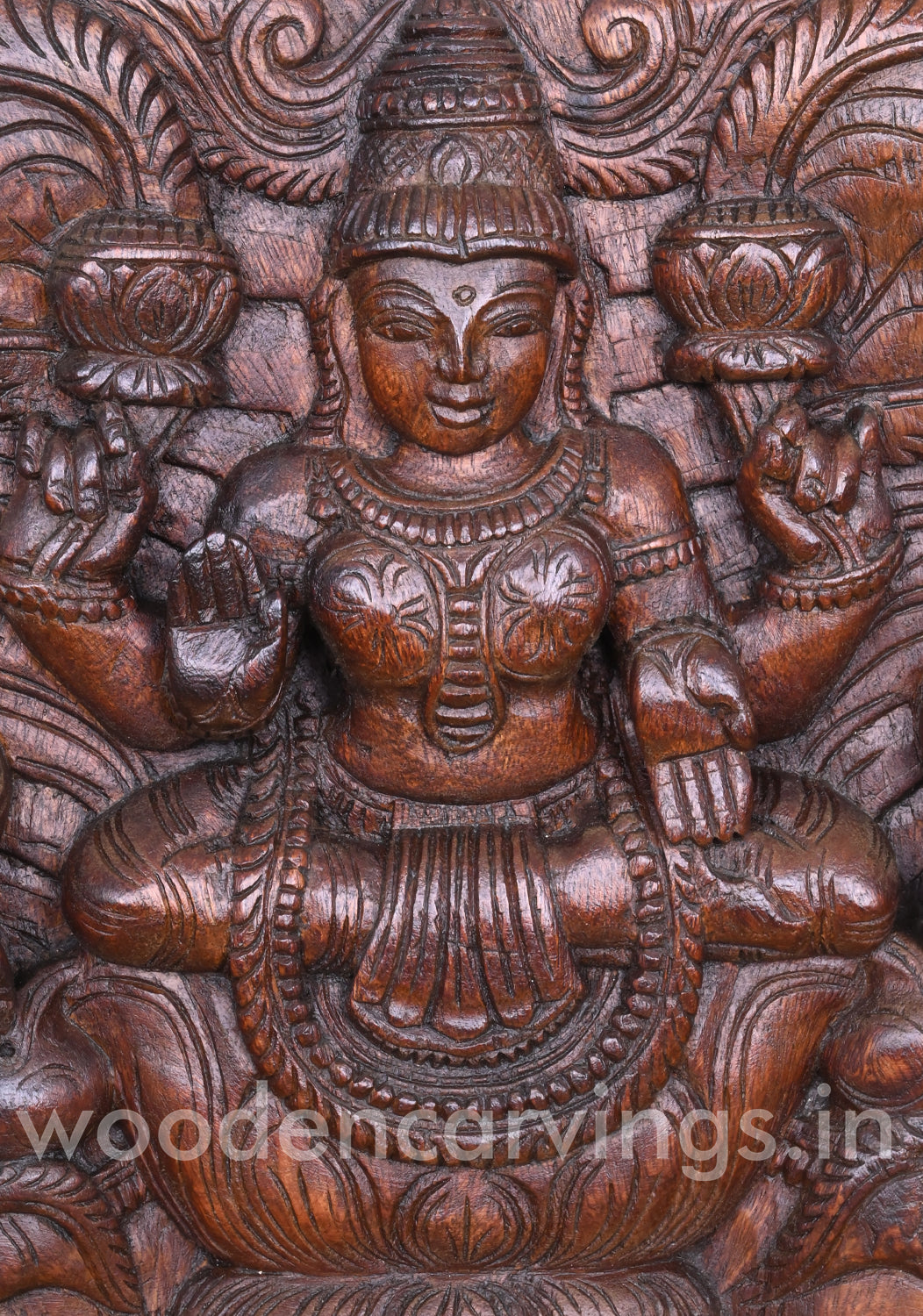 Square Light Weight Goddess GajaLakshmi on Lotus Wall Decor Wooden Hooks Fixed Wall Mount 12"
