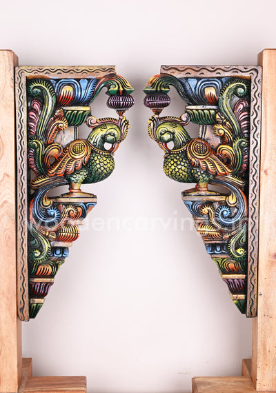 Wooden Green Beautiful Wall Hanging Realistic Look Hamsa Bird Hooks Fixed Coloured Wall Brackets 24"