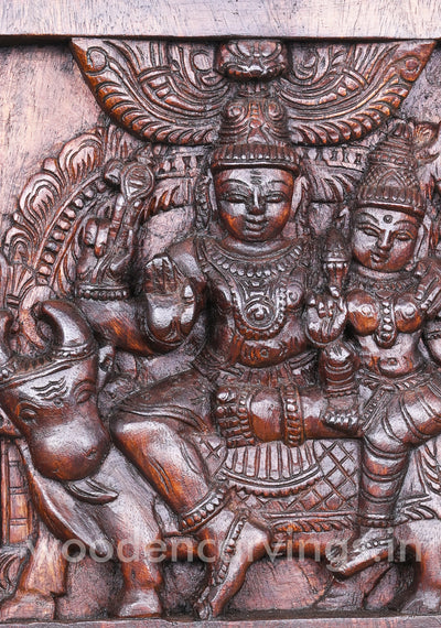 Hooks Fixed Light Weight Mahadev With Devi Parvathi on Cow Wax Brown Wooden Wall Mount 12"