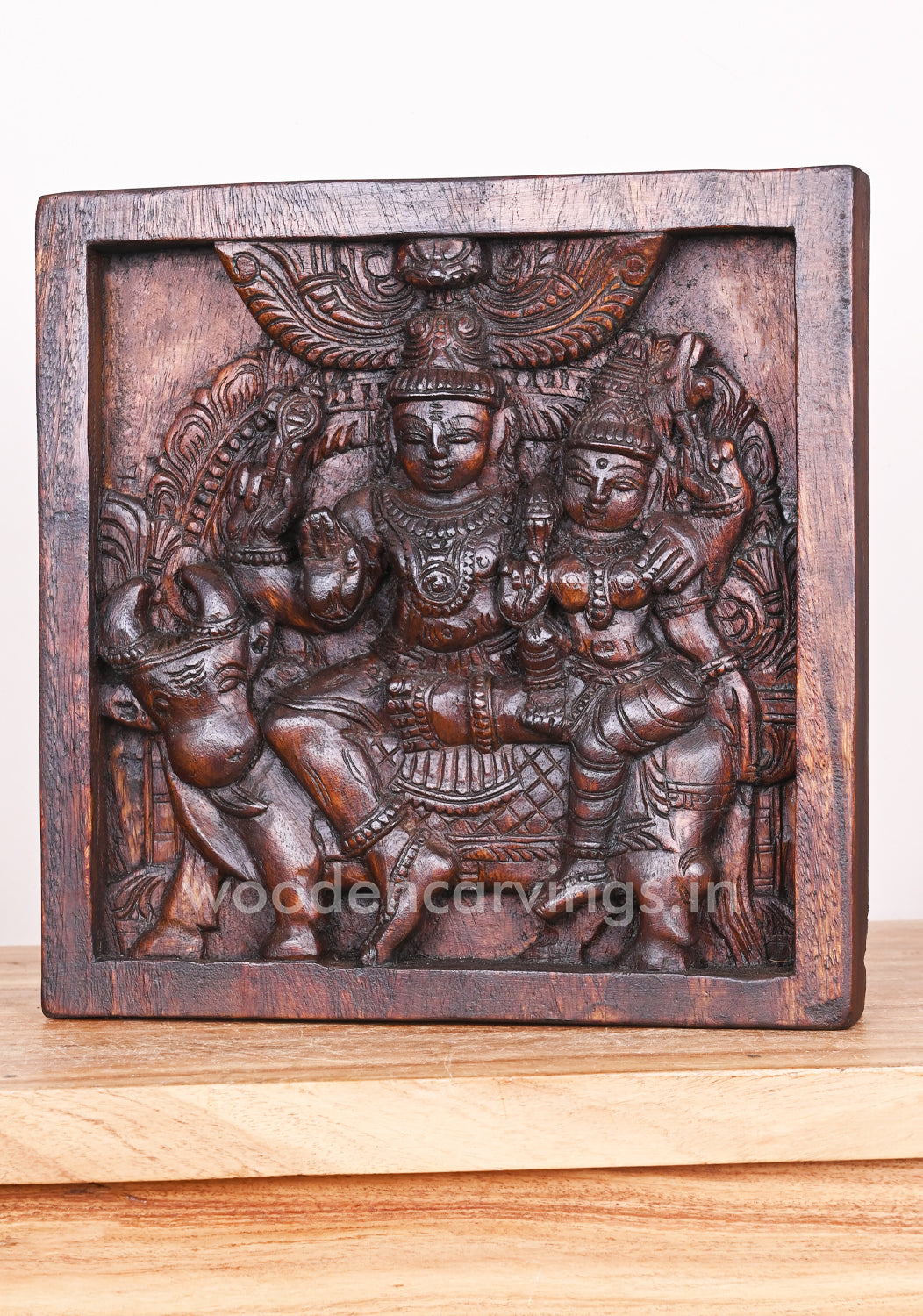 Mahadev With Devi Parvathi Wooden Wall Mount 12"