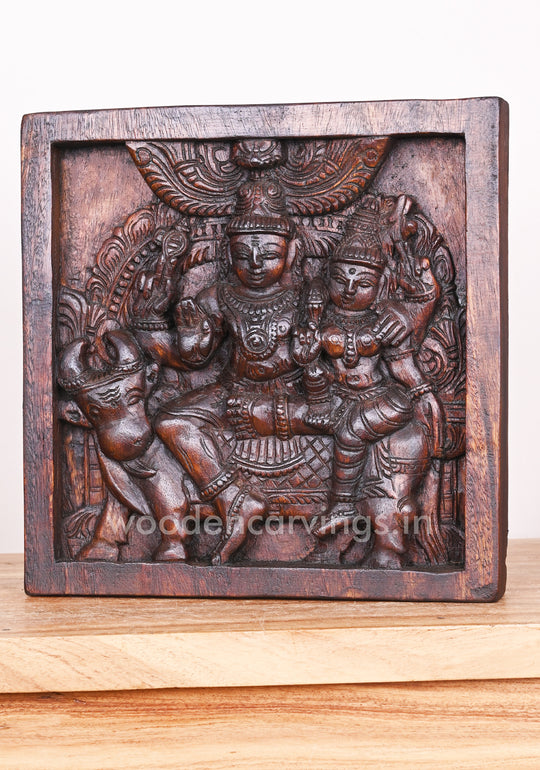 Mahadev With Devi Parvathi Wooden Wall Mount 12"