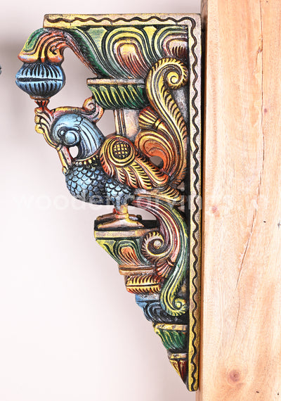 Blue Beautiful Hamsa (Annapakshi) Paired Wooden Wall Hanging Hooks Fixed Wooden Wall Brackets 18"