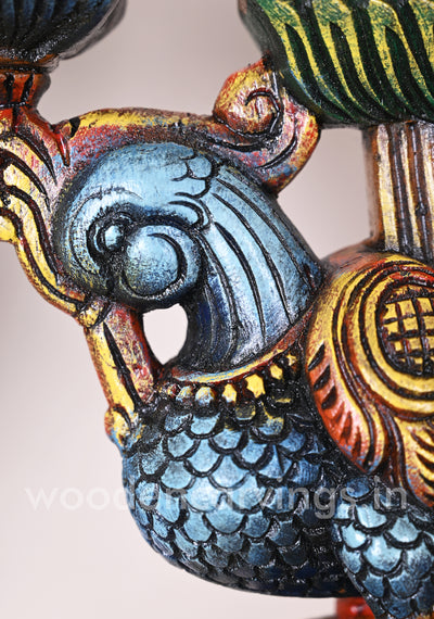 Blue Beautiful Hamsa (Annapakshi) Paired Wooden Wall Hanging Hooks Fixed Wooden Wall Brackets 18"