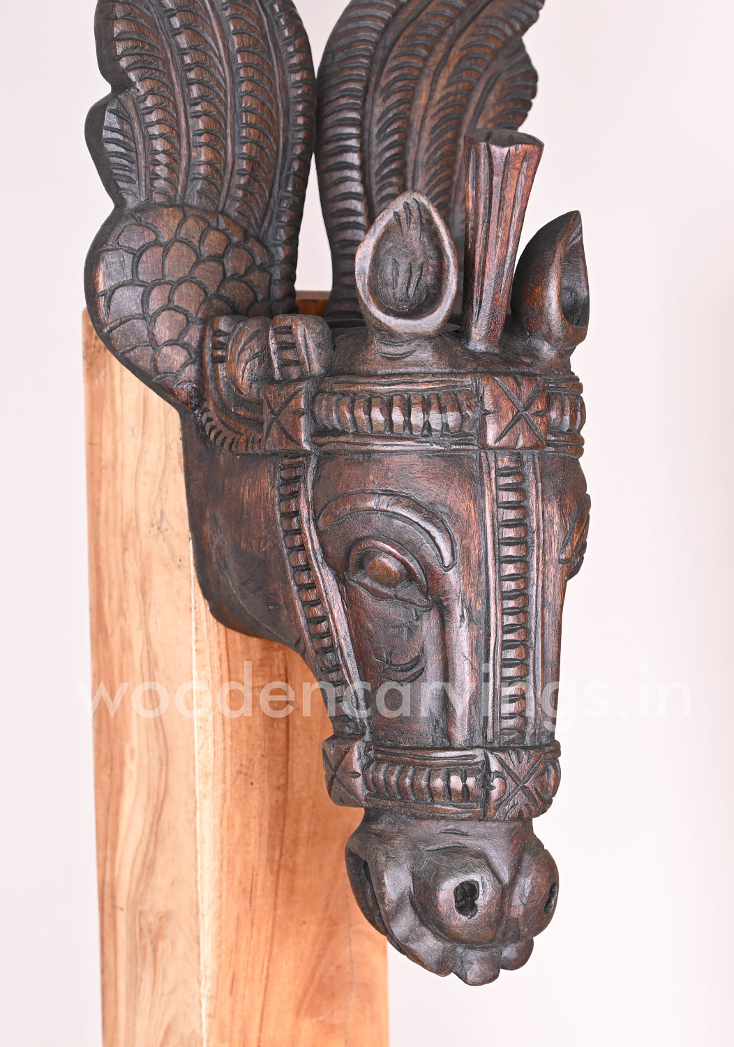 Home Vastu Wooden Head of Animal Horse Give Luck and Prosperity Wax Brown Sculpture 25"