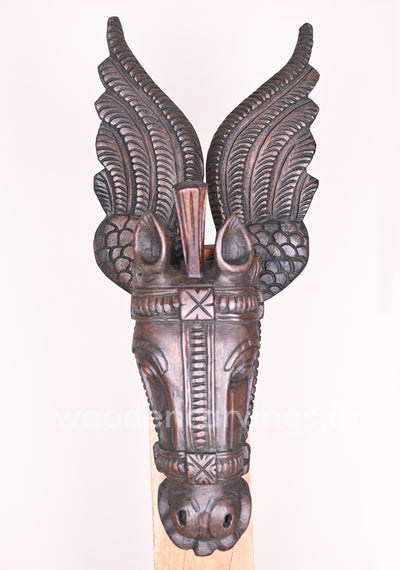 Home Vastu Wooden Head of Animal Horse Give Luck and Prosperity Wax Brown Sculpture 25"