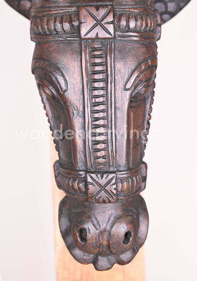 Home Vastu Wooden Head of Animal Horse Give Luck and Prosperity Wax Brown Sculpture 25"