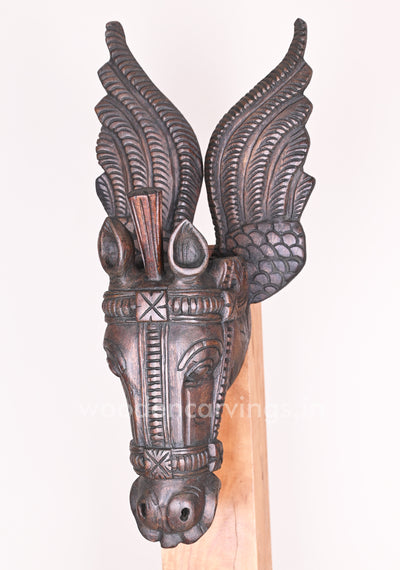 Home Vastu Wooden Head of Animal Horse Give Luck and Prosperity Wax Brown Sculpture 25"