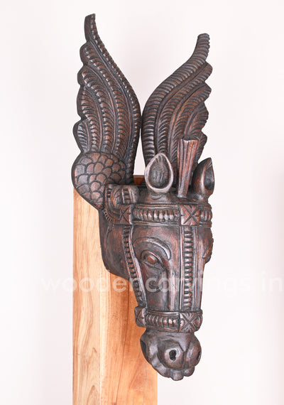 Home Vastu Wooden Head of Animal Horse Give Luck and Prosperity Wax Brown Sculpture 25"