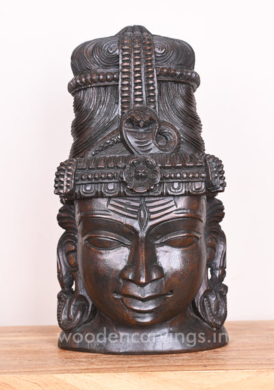 Wooden Auspicious Lord Mahadev Wax Brown Entrance and Pooja Room Decor Wall Mount 18"