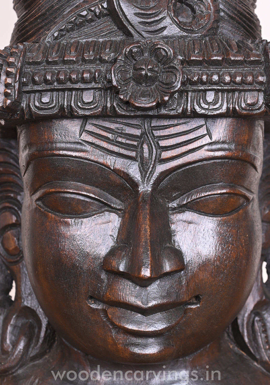 Wooden Auspicious Lord Mahadev Wax Brown Entrance and Pooja Room Decor Wall Mount 18"