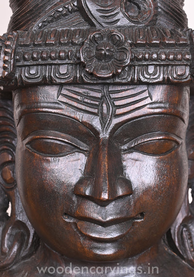 Wooden Auspicious Lord Mahadev Wax Brown Entrance and Pooja Room Decor Wall Mount 18"