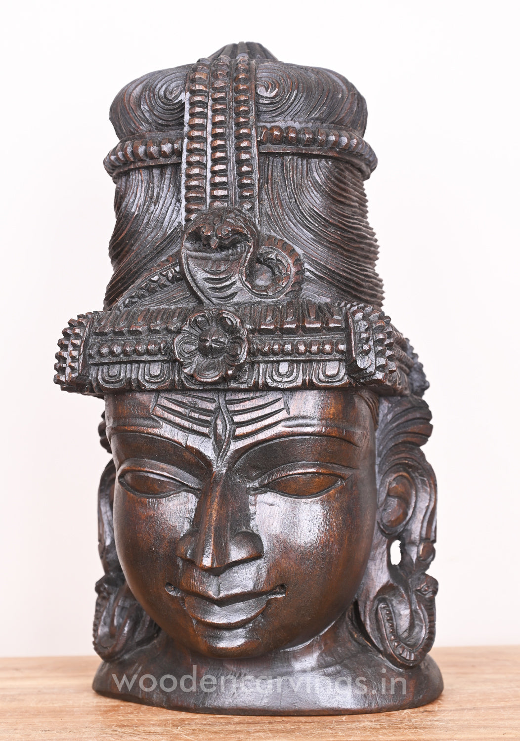Wooden Auspicious Lord Mahadev Wax Brown Entrance and Pooja Room Decor Wall Mount 18"