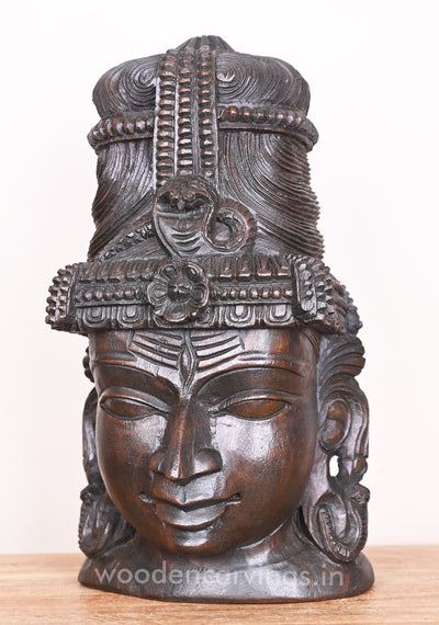 Wooden Auspicious Lord Mahadev Wax Brown Entrance and Pooja Room Decor Wall Mount 18"