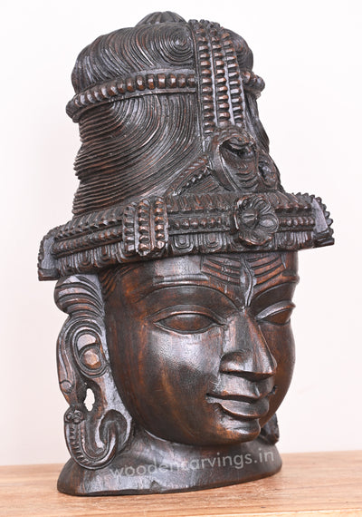 Wooden Auspicious Lord Mahadev Wax Brown Entrance and Pooja Room Decor Wall Mount 18"