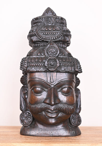 One of the Avatar of Mahavishnu Kalki Wooden Handmade Wax Brown Wooden Mask 19"