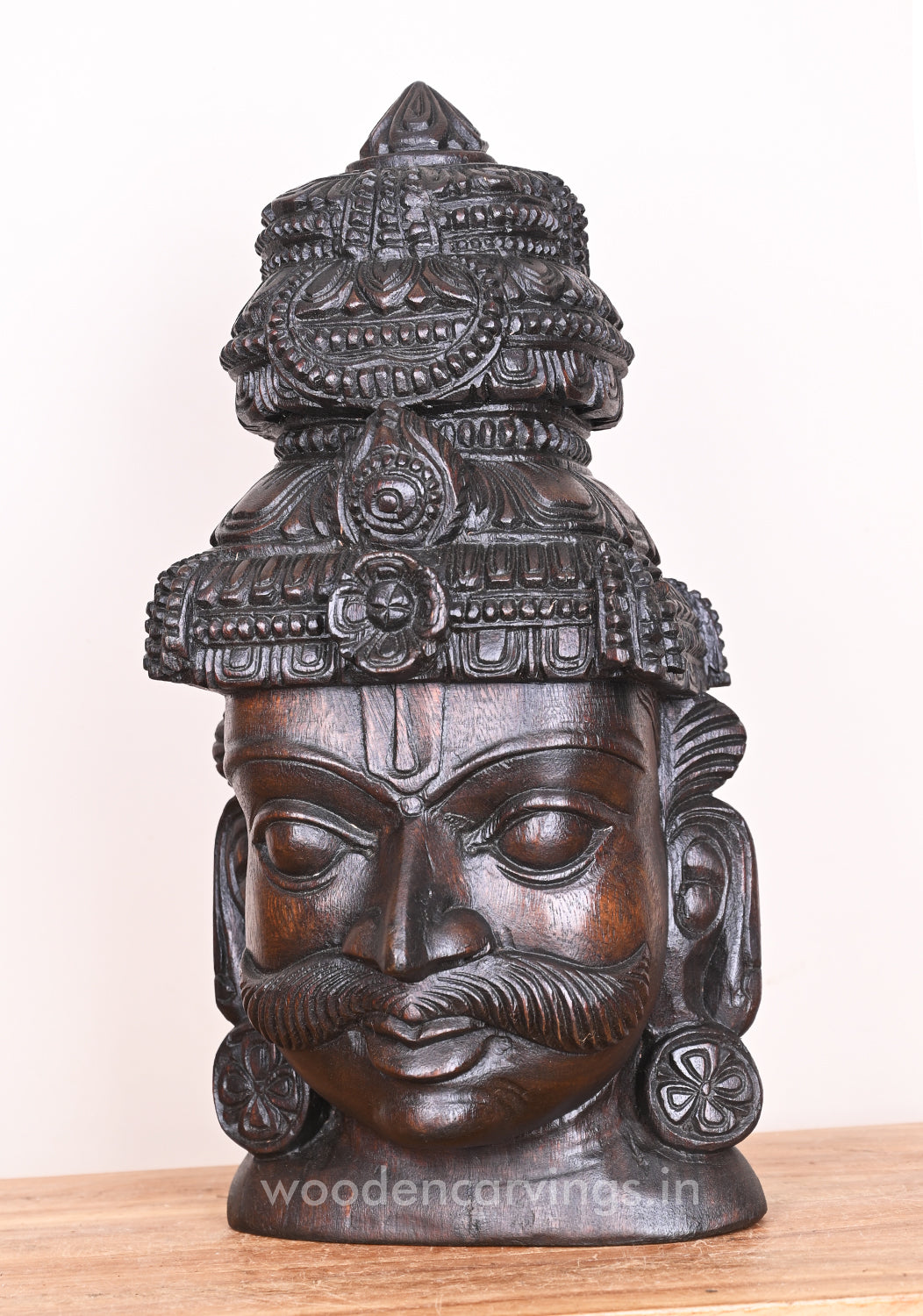 One of the Avatar of Mahavishnu Kalki Wooden Handmade Wax Brown Wooden Mask 19"