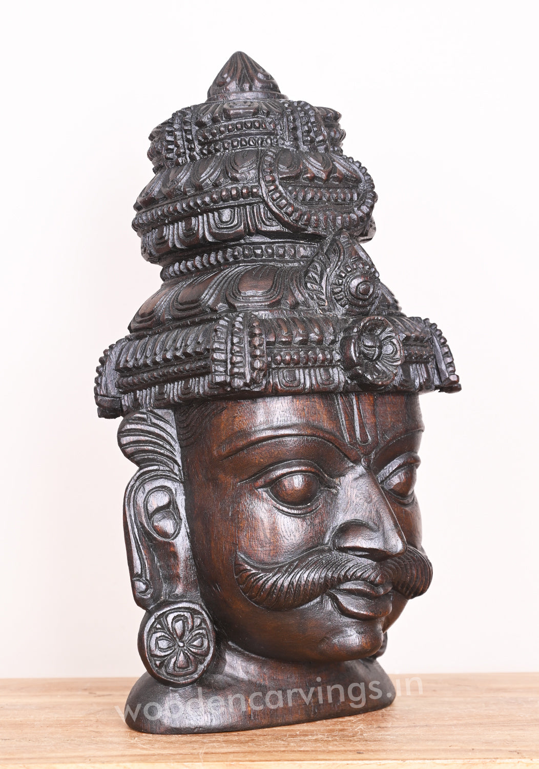 One of the Avatar of Mahavishnu Kalki Wooden Handmade Wax Brown Wooden Mask 19"